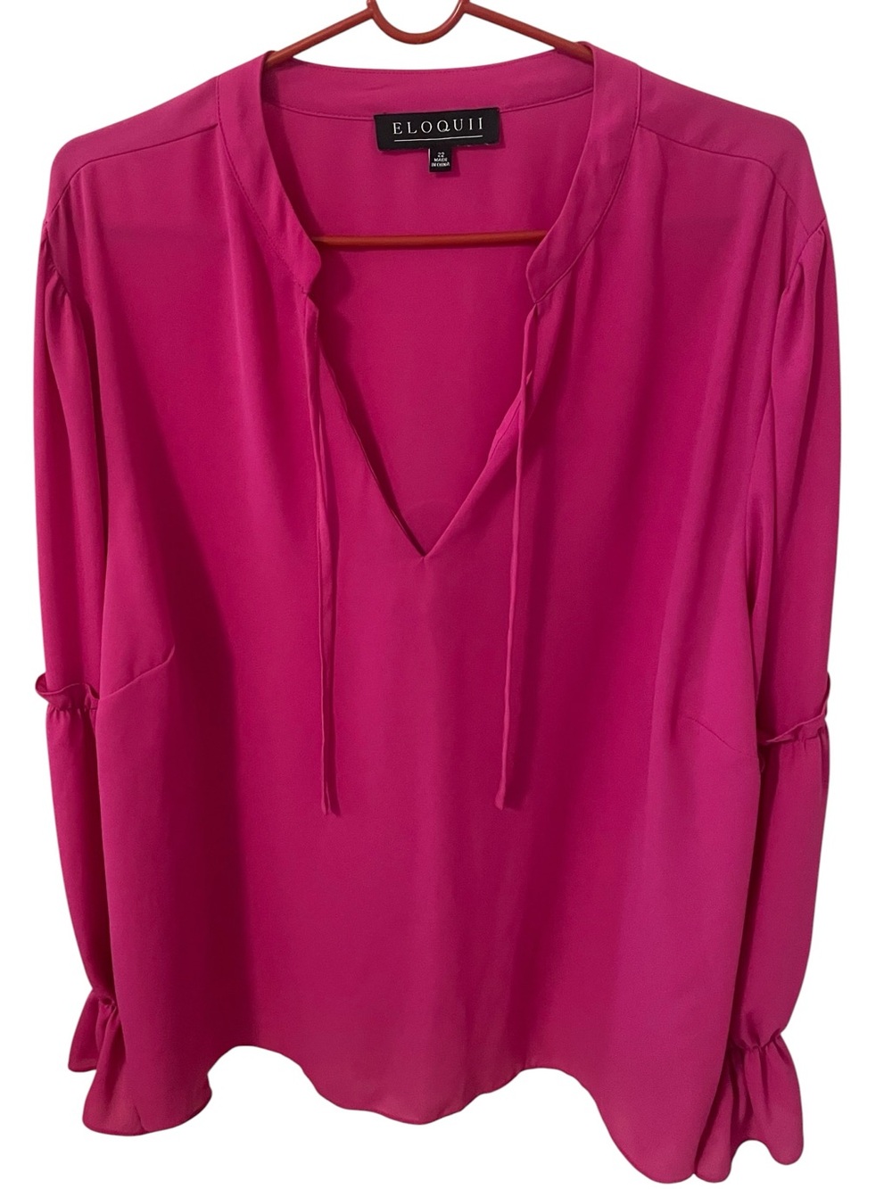 Eloquii - Size 22 - Fuchsia Pink Ruffle Sleeve Blouse - Plus Size